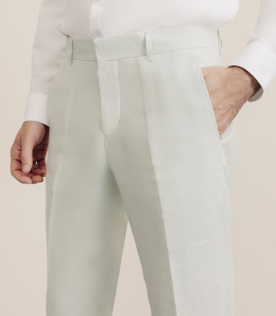 Pantalon 100% lin vert eau