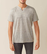 Roger" light grey linen t-shirt with tunisian collar