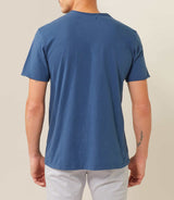 Navy round neck t-shirt with linen chest pocket "Xavi