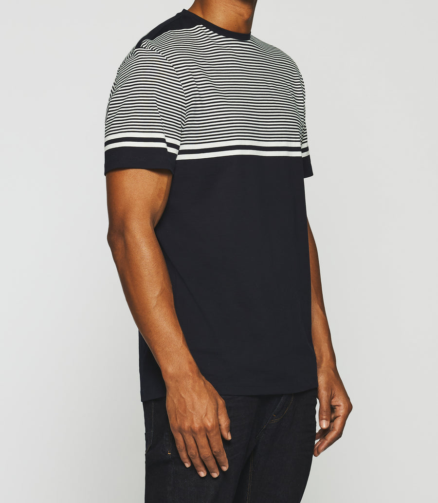 GORDIE navy and white striped short sleeve t-shirt