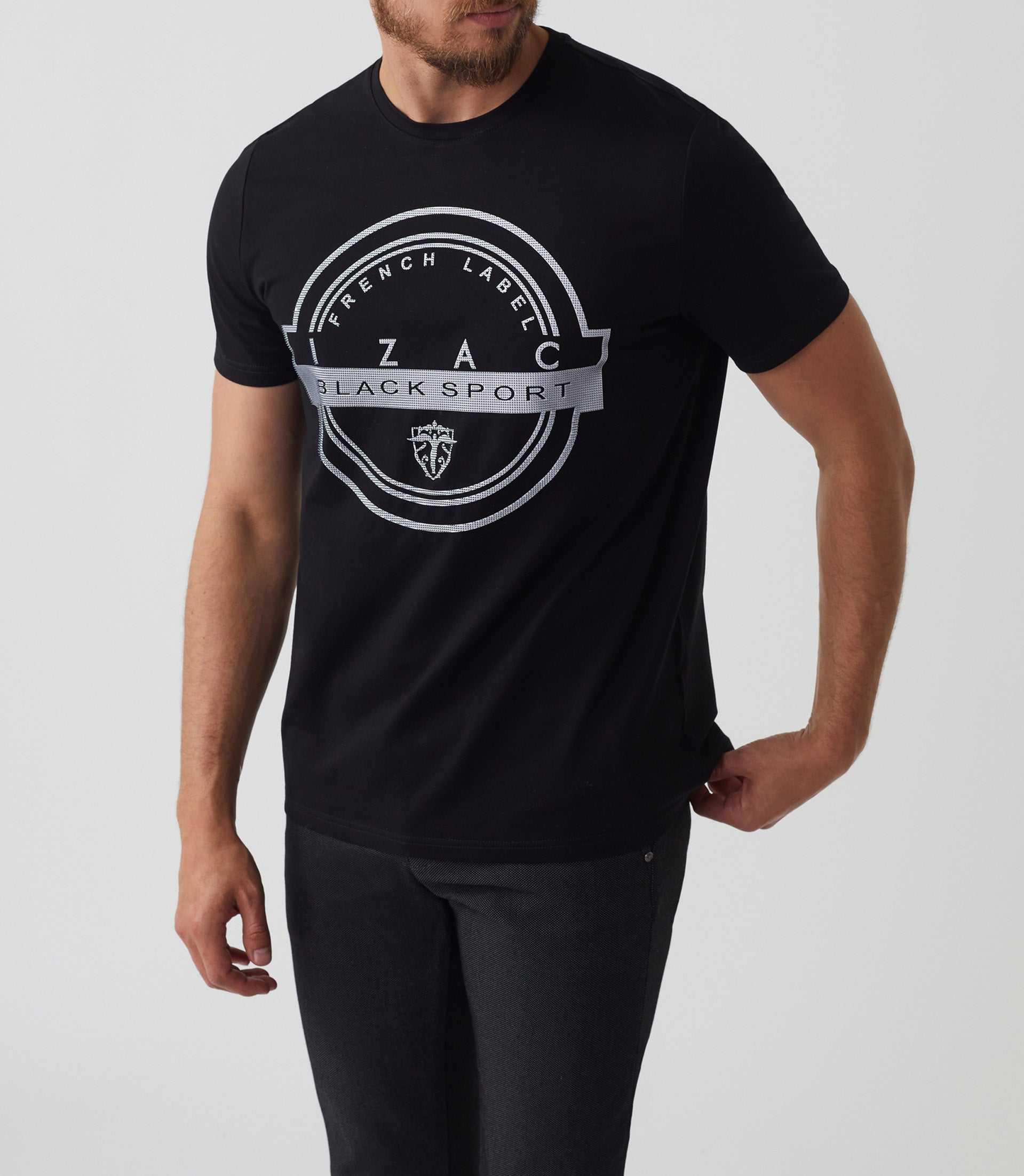 Short sleeve t-shirt with black round neck logo "Hamilton