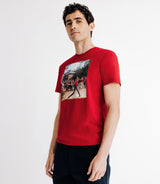 T-shirt col rond avec print rouge - IZAC