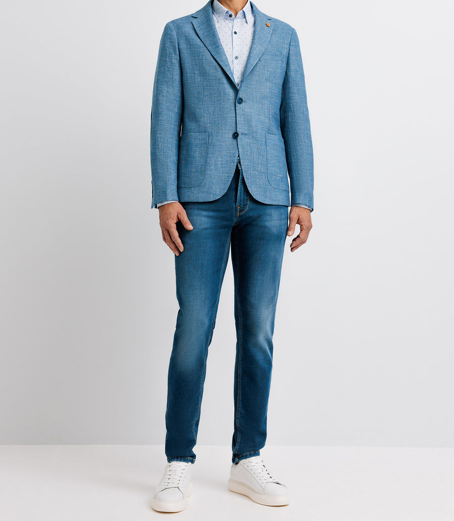 Blue linen jacket with elbow patches ALCHIMIE