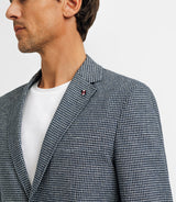 Veste casual en lin motif pied de poule marine