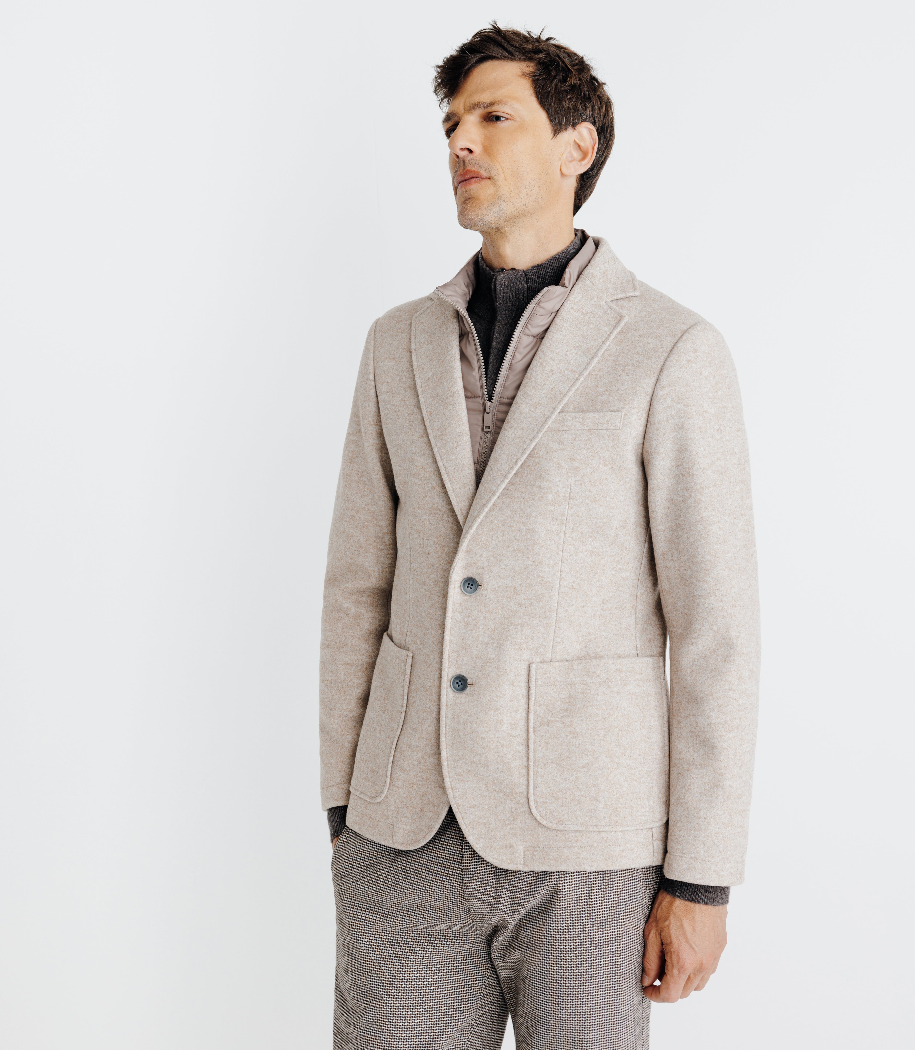 Jacket with removable beige facing