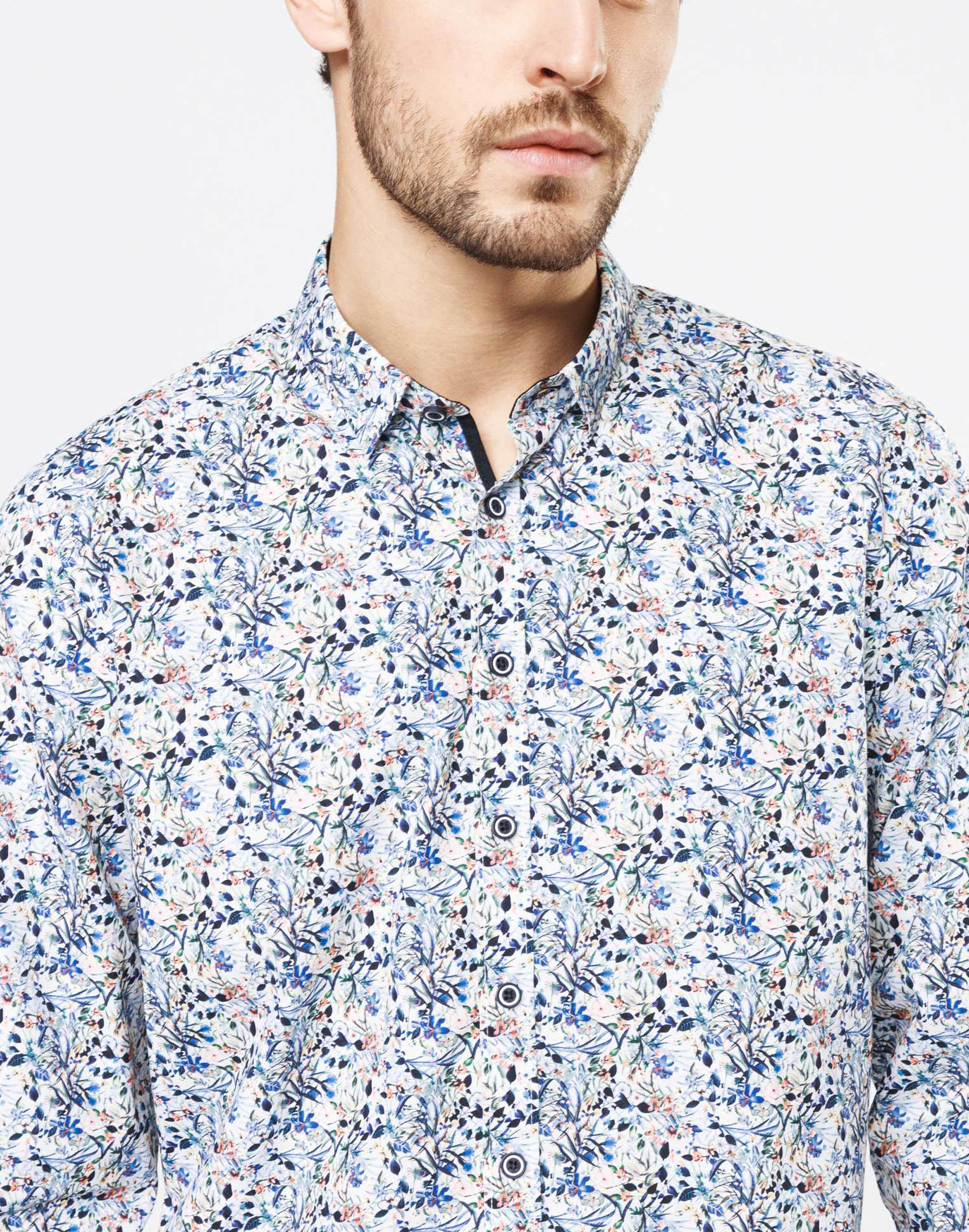 Indigo casual shirt with flowers