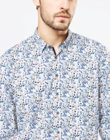 Chemise casual indigo motif fleurs - IZAC