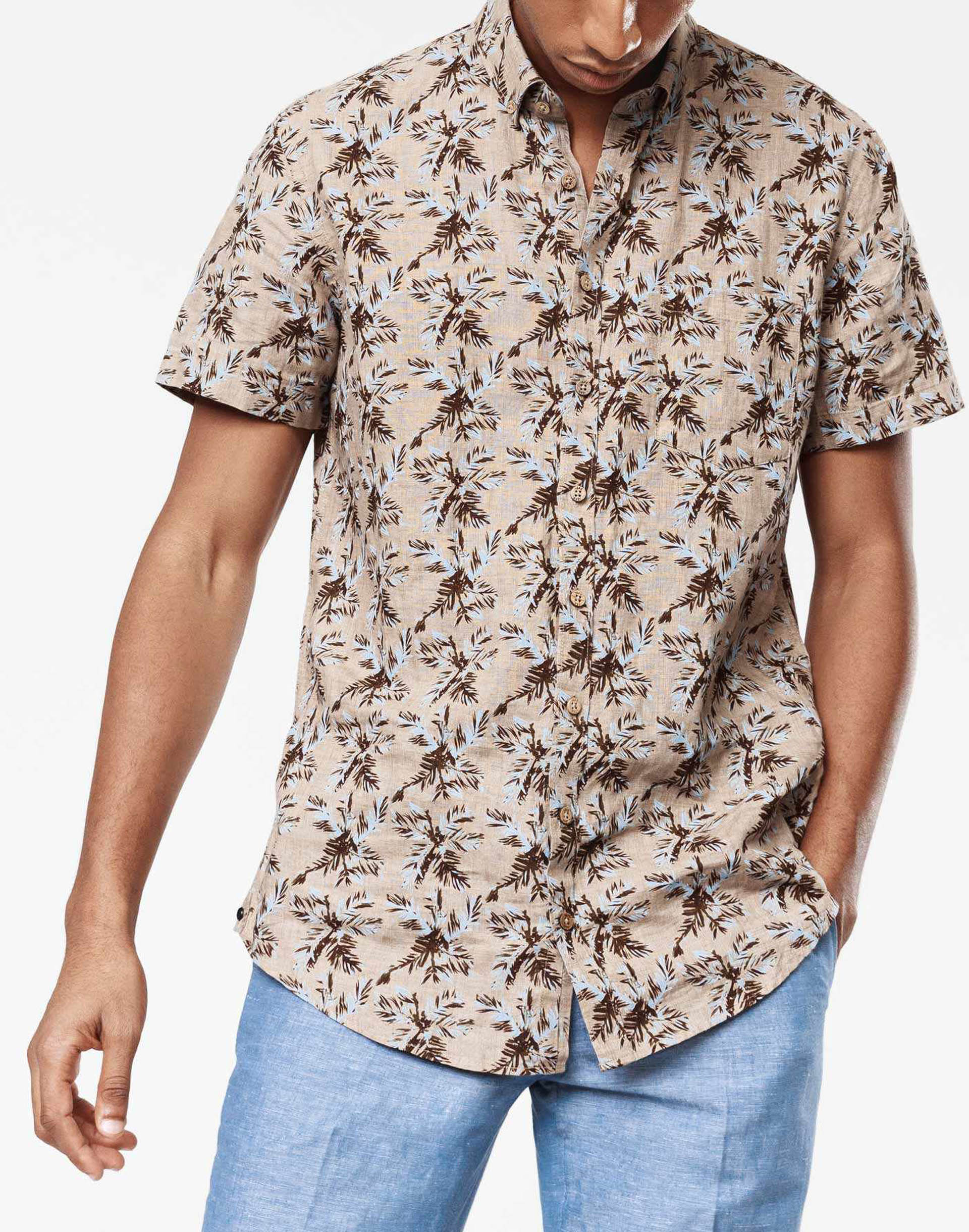 Short sleeve linen printed shirt