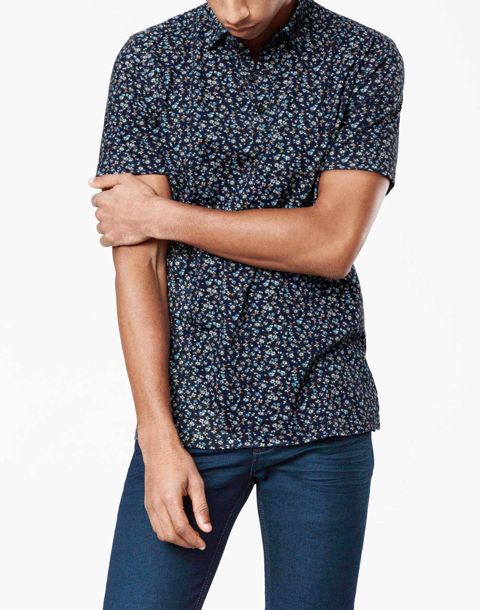 Navy floral cotton polo shirt