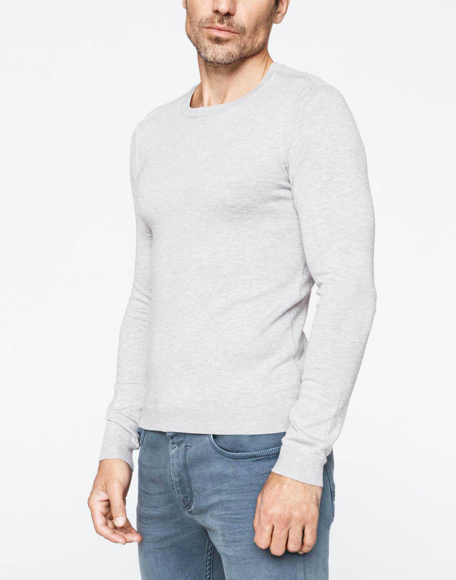 Round neck sweater grey mottled