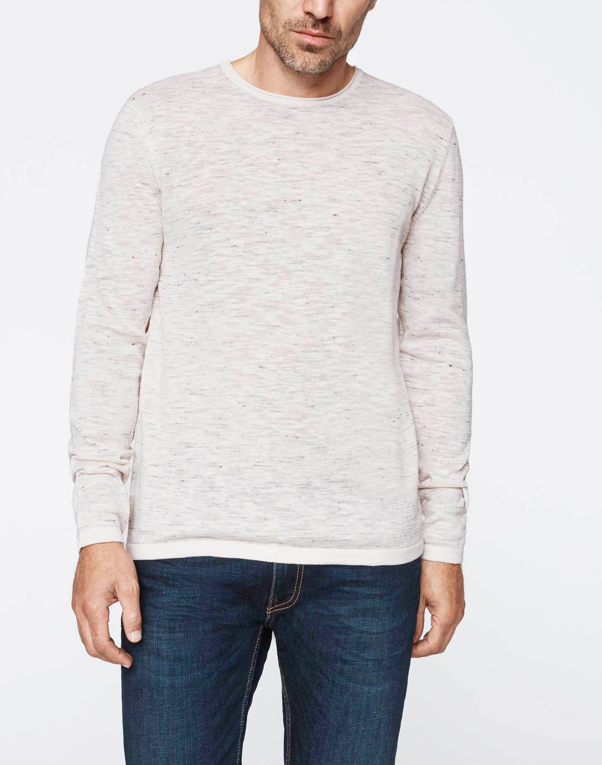 Pull col rond beige