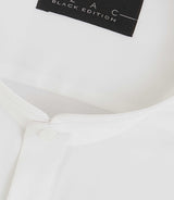 Marcel" white stretch satin shirt with mao collar