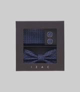 Coffret noeud papillon, pochette, bouton de manchette marine TIMOTE - IZAC