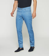 Pantalon slim bleu 5 poches coton lin PASTEL IZAC