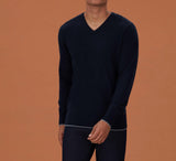 Lambert" navy V-neck sweater