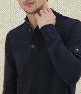 Laurent" navy high neck zip sweater