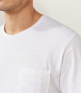 White round neck t-shirt with chest pocket in linen "Xavi