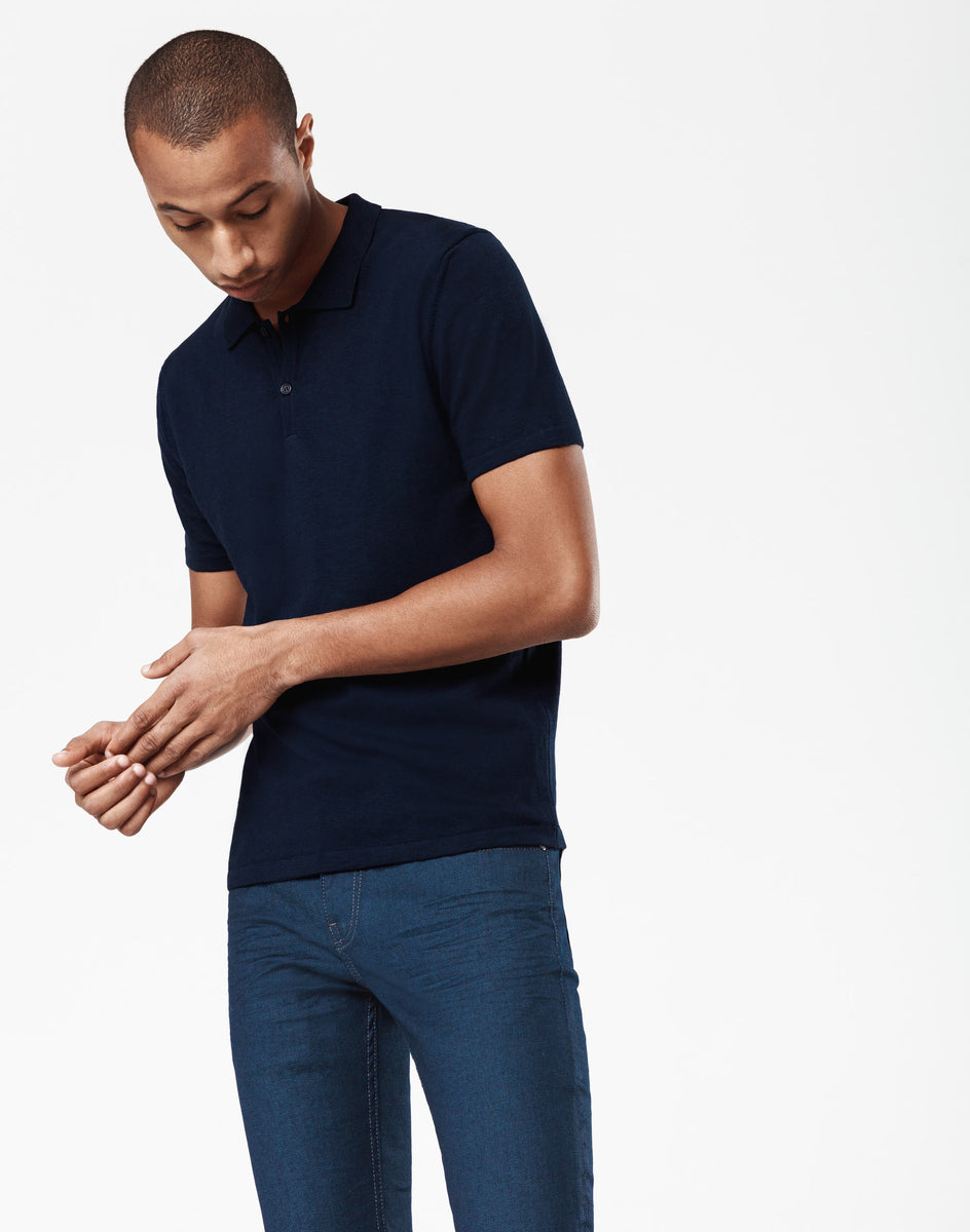 Flammed navy cotton polo